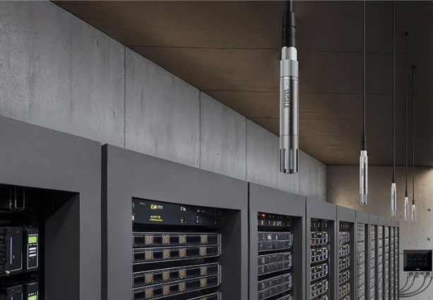 Vaisala environmental probes monitoring air conditions near data centre server racks
